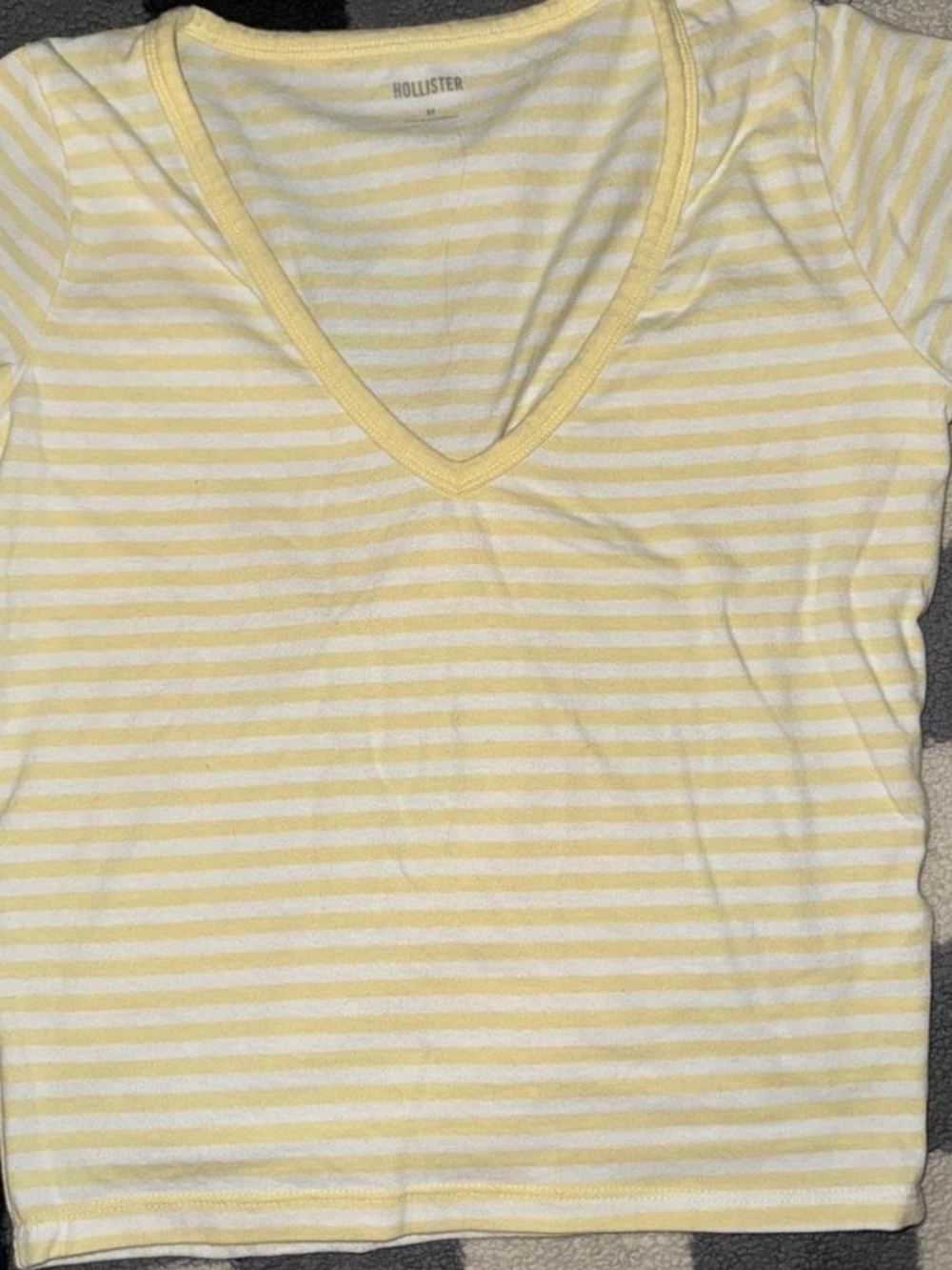 Hollister Pale Yellow & White Striped V-Neck Short Sleeve Tee
